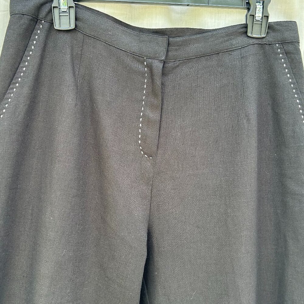 Richard Malcolm Black Linen/White Top Stitch Detail Women's Pants Size 12